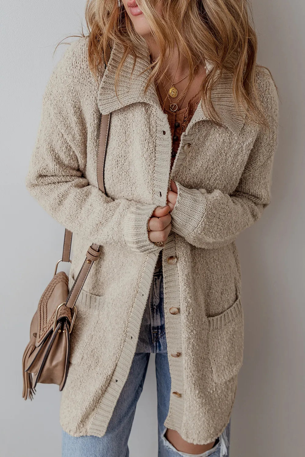 Pocketed Button Up Long Sleeve Cardigan Trandify Deal