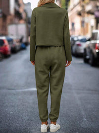 Plaid Texture Snap Down Top and Pants Set Trandify deal