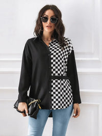 Women’s Checkered Long Sleeve Shirt in Classic Plaid Pattern – Trendy Casual & Office Blouse
