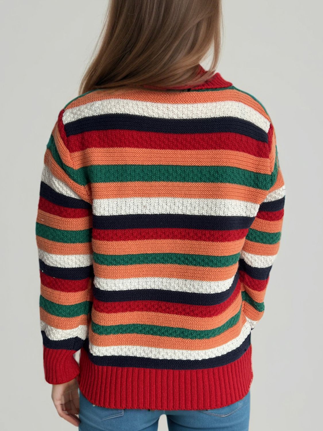Contrast Stripes Turtleneck Long Sleeve Sweater Trandify Deal