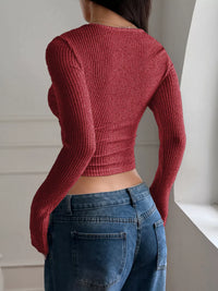 Ribbed Long Sleeve Crop Top for Women