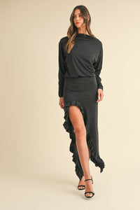 Mable Backless Asymmetric Ruffle Hem Dress Trandify Deal