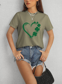 Heart Lucky Clover Round Neck Short Sleeve T-Shirt Trandify deal