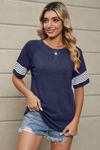Striped Round Neck Short Sleeve T-Shirt Trandify deal