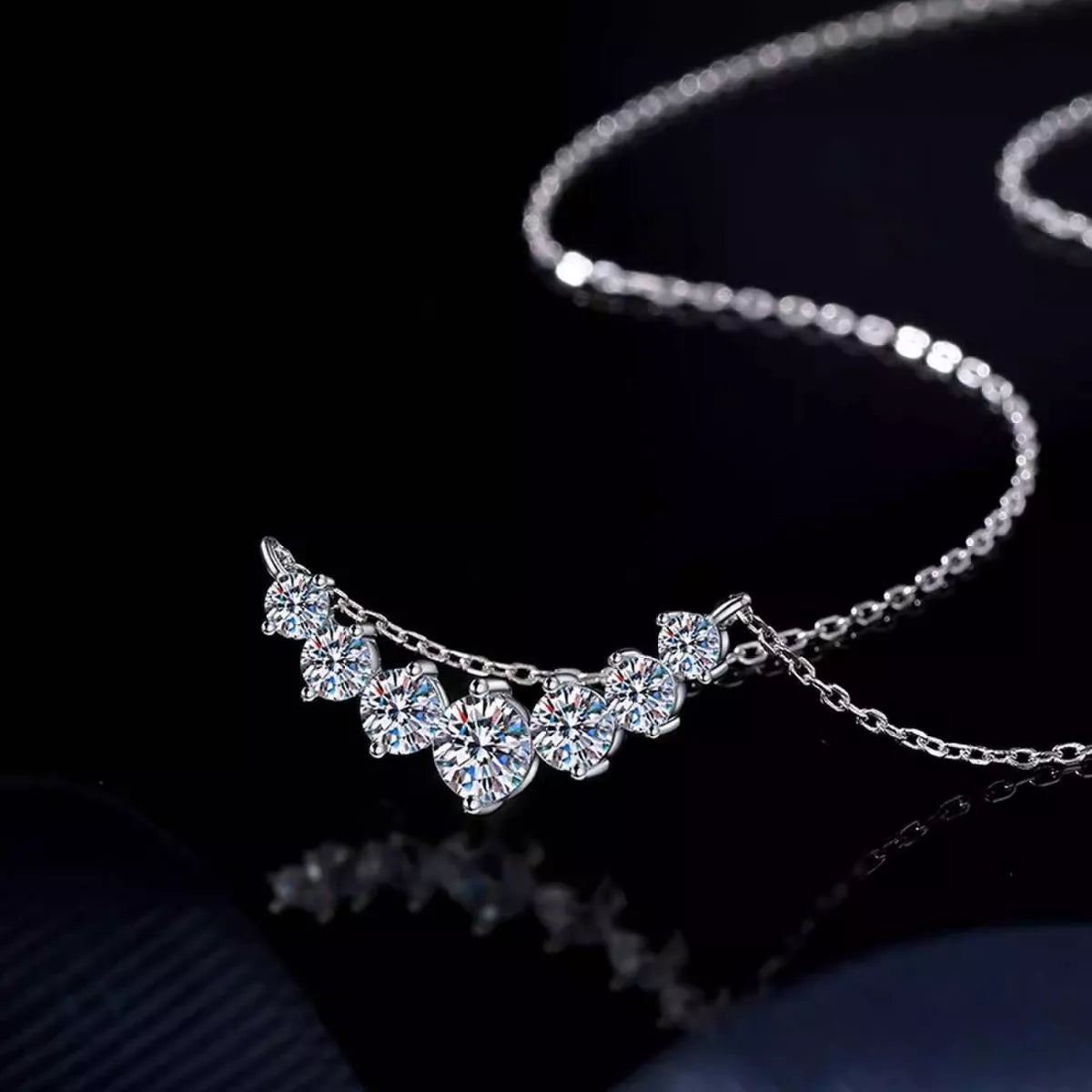 1.7ct moissanite solitaire necklace set in sparkling sterling silver with radiant chain design.