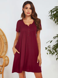 Notched Short Sleeve Mini Lounge Dress Trandify Deal