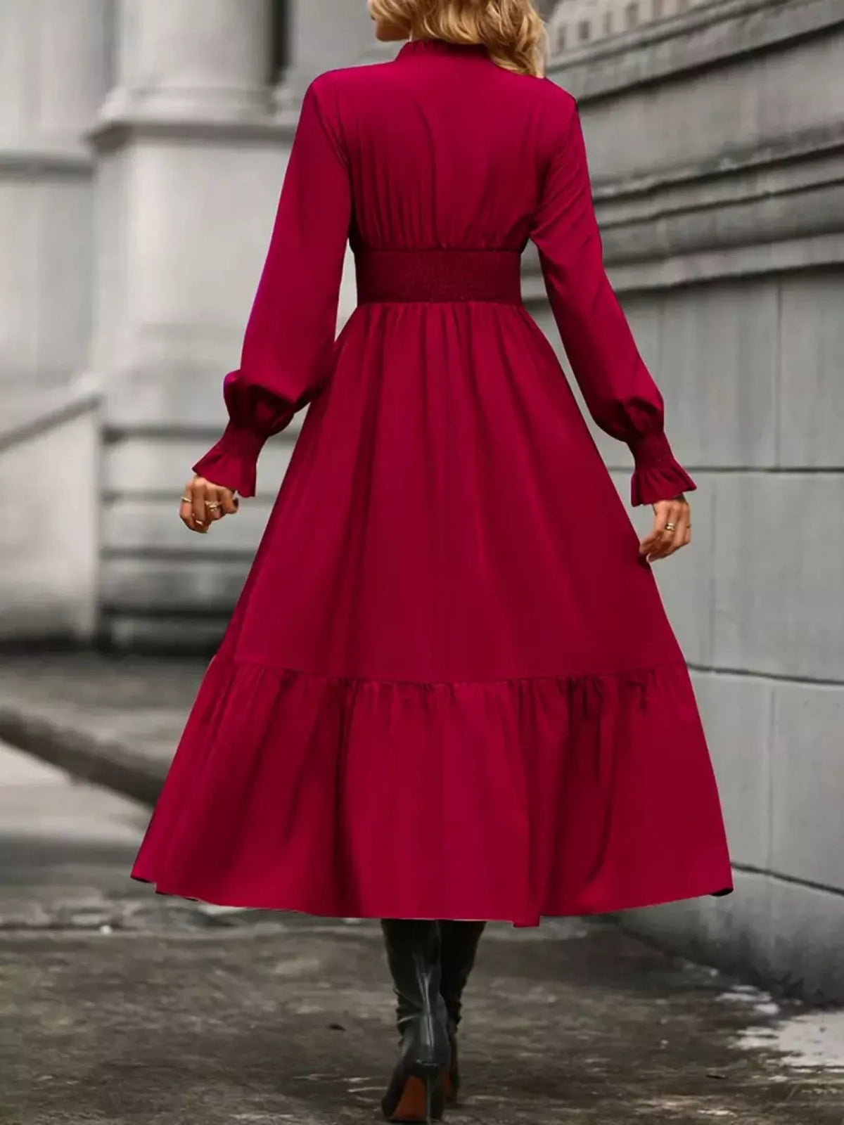 Ruched Midi Dress Long Sleeve Tiered Bodycon - Regular & Plus Size