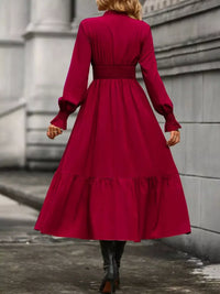 Ruched Midi Dress Long Sleeve Tiered Bodycon - Regular & Plus Size