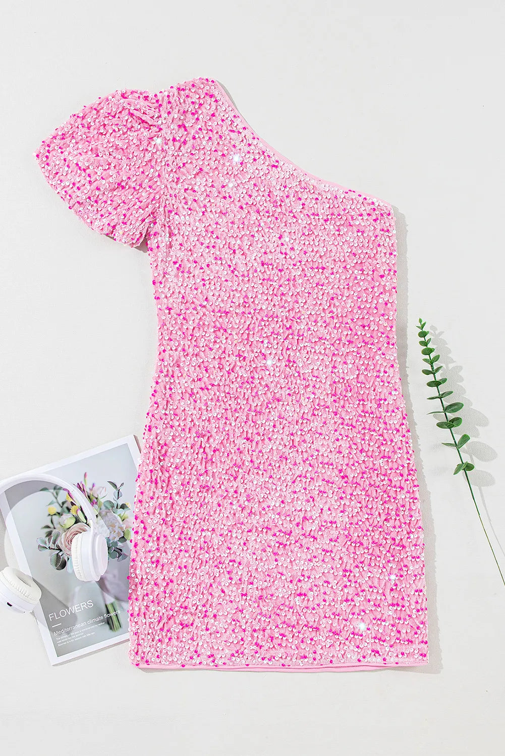 Sequin Single Shoulder Short Sleeve Mini Dress Trandify Deal