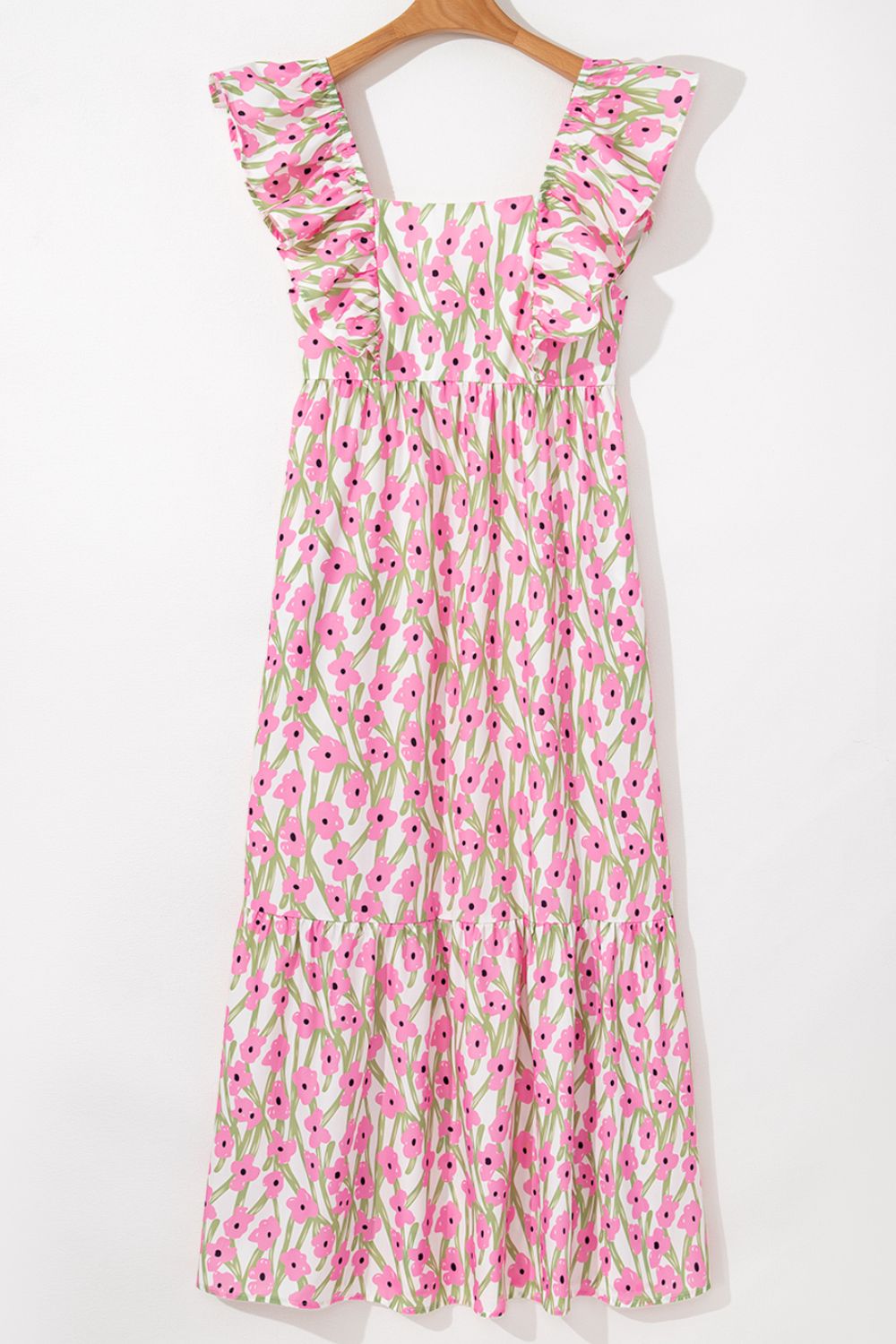 Floral Print Square Neck Ruffled Cap Sleeve Maxi Dress - Trandify deal