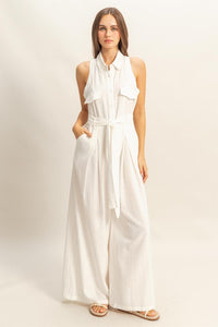 HYFVE Sleeveless Tie Waist Wide Leg Jumpsuit – Women’s Fashion Outfit | TrandifyDeal