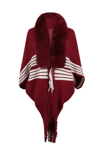 Striped Fringe Detail Long Sleeve Poncho Trandify deal