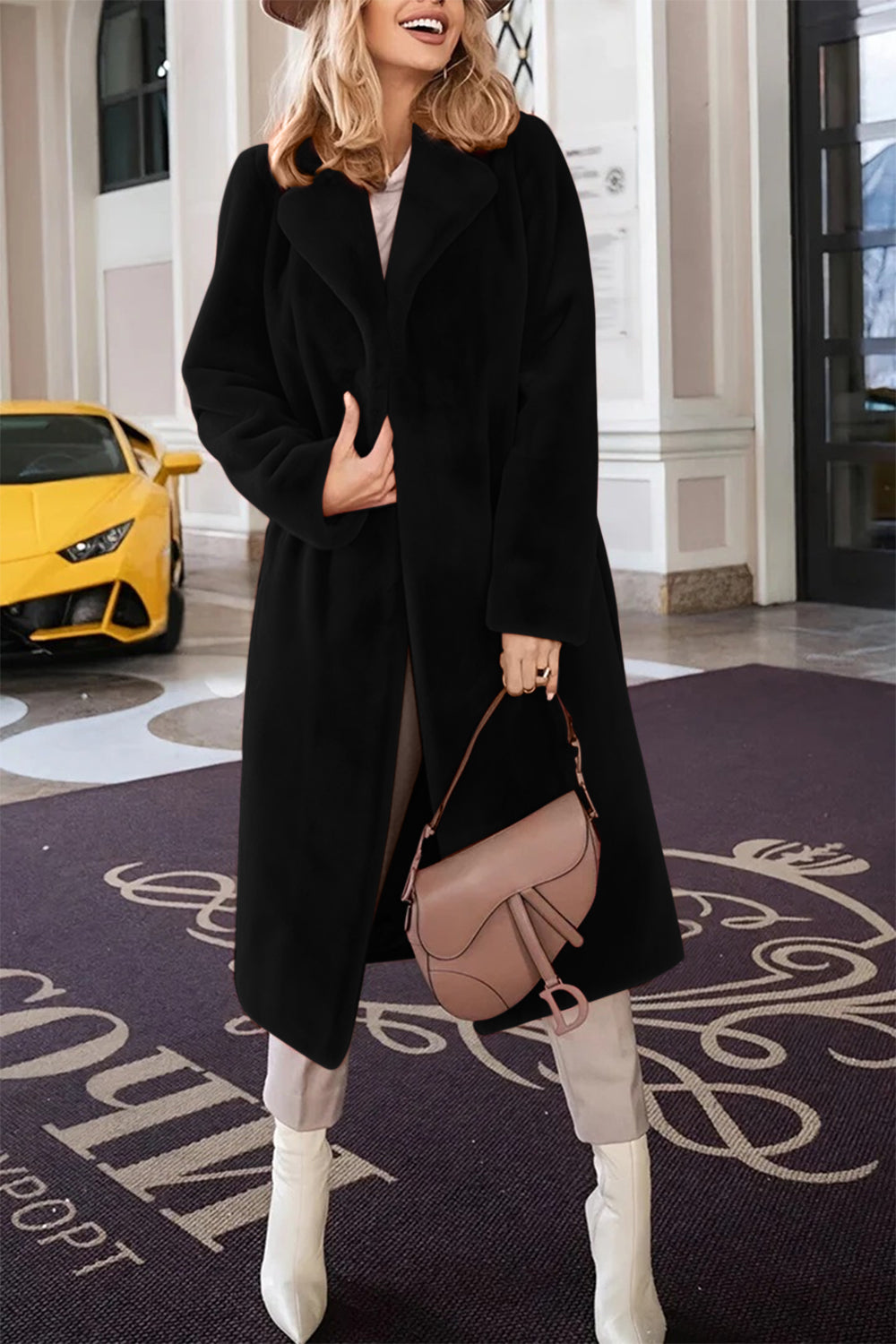 Full Size Fuzzy Tied Collared Neck Coat Trandify Deal