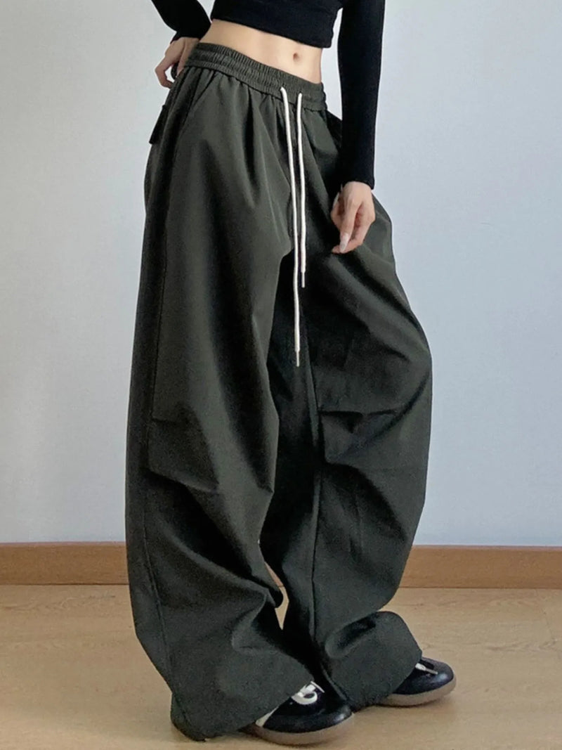 Women’s oversized wide leg drawstring pants in pink – boho chic high-waisted lounge pants