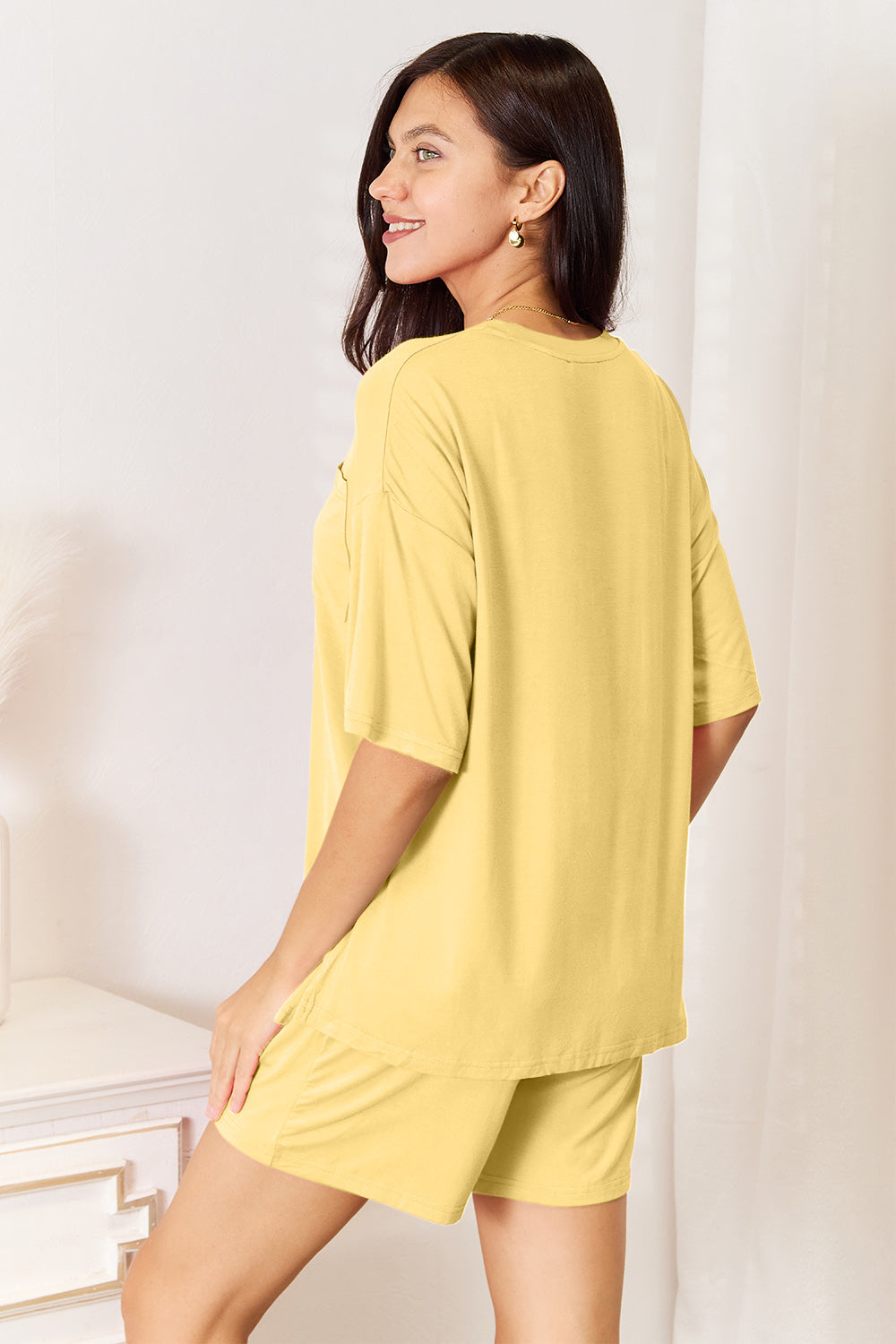 Basic Bae Bamboo Full Size Round Neck Drop Shoulder T-Shirt and Shorts Set Trandify deal