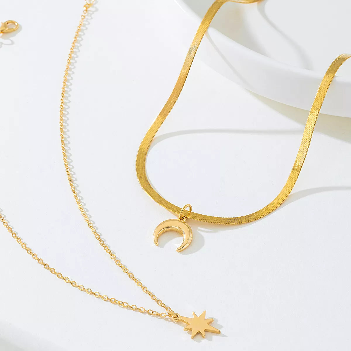 Dainty Moon and Star Necklace Set | 2-Piece Gold Celestial Jewelry