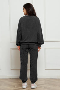 Corduroy Round Neck Sweatshirt and Sweatpants Set Trandify Deal