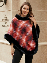Faux Fur Trim Poncho in Gray - TrandifyDeal