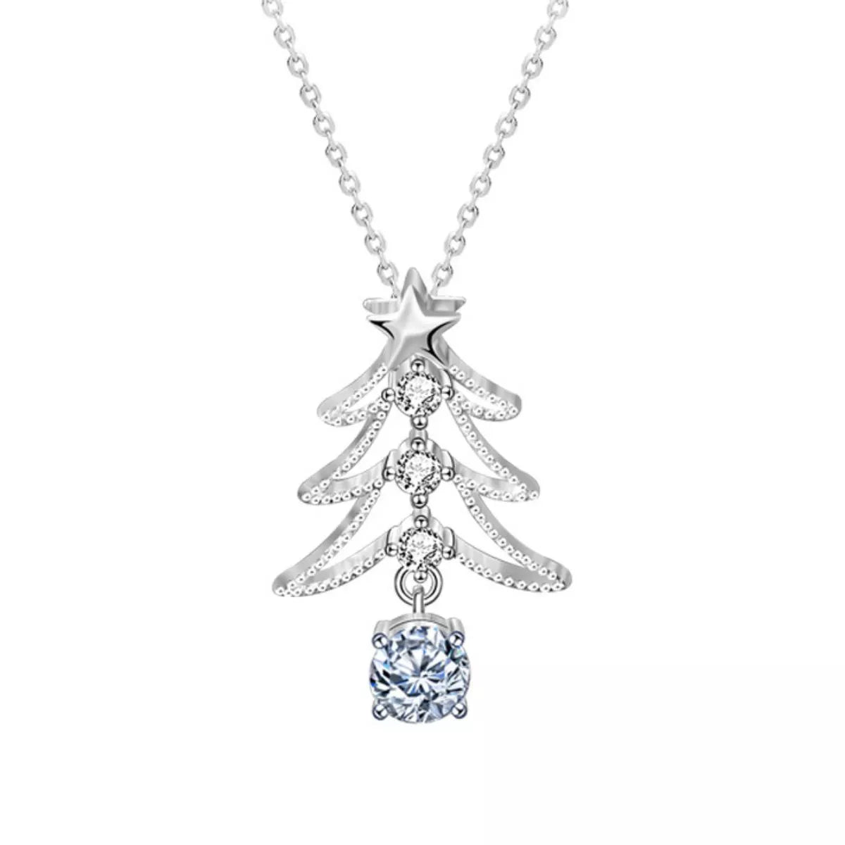 Christmas Tree Necklace Sterling Silver & Moissanite