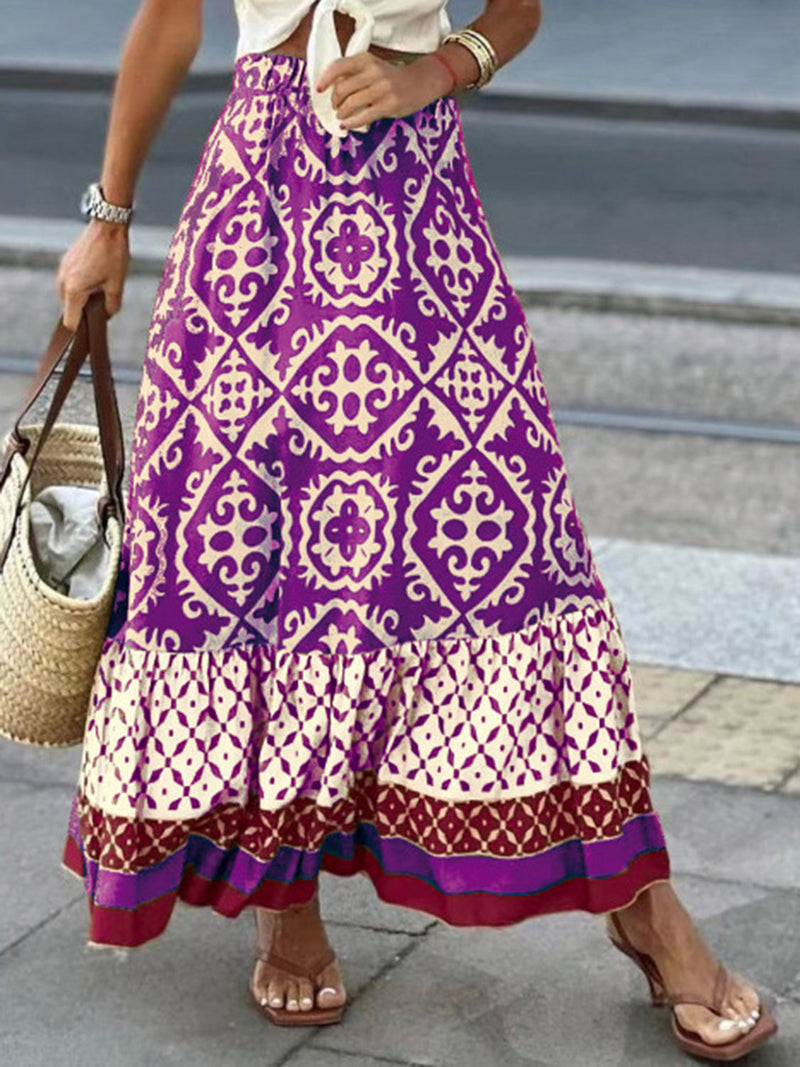 Geometric Elastic Waist Maxi Skirt Trandify deal