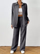 Women's Button Up Shirt and Pants Set in Dark Gray, casual office wear