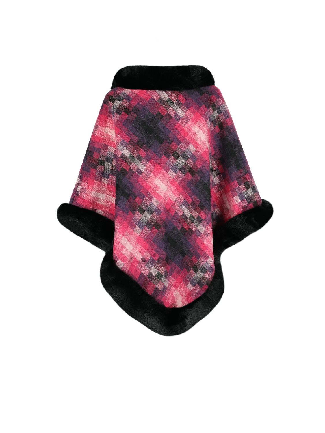 Faux Fur Trim Poncho Trandify Deal