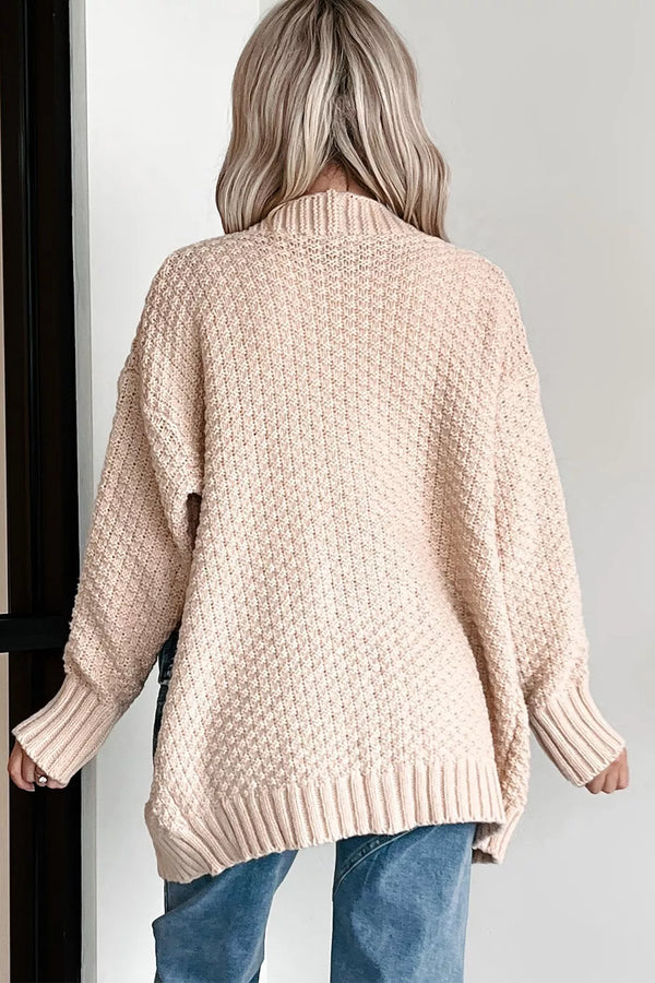 Textured Knit Open Front Cardigan with Pockets