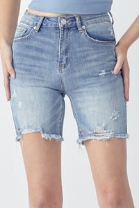 RISEN High Rise Distressed Denim Shorts Trandify deal