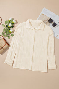 Textured Collared Neck Long Sleeve Shirt Trandify Deal