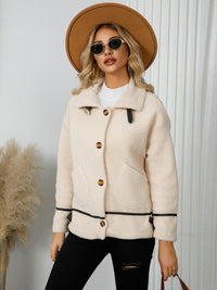 Pocketed Button Down Collared Neck Jacket Trandify Deal