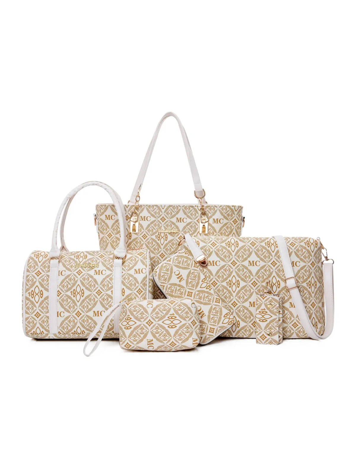 Women’s 6-Piece Geometric Pattern Bag Set – Crossbody, Tote & Clutch Combo