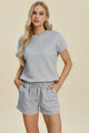 Double Take Full Size Texture Short Sleeve Top and Shorts Set Trandify deal