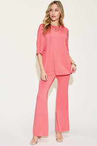 Basic Bae Full Size Bamboo Drop Shoulder T-Shirt and Flare Pants Set Trandify Deal