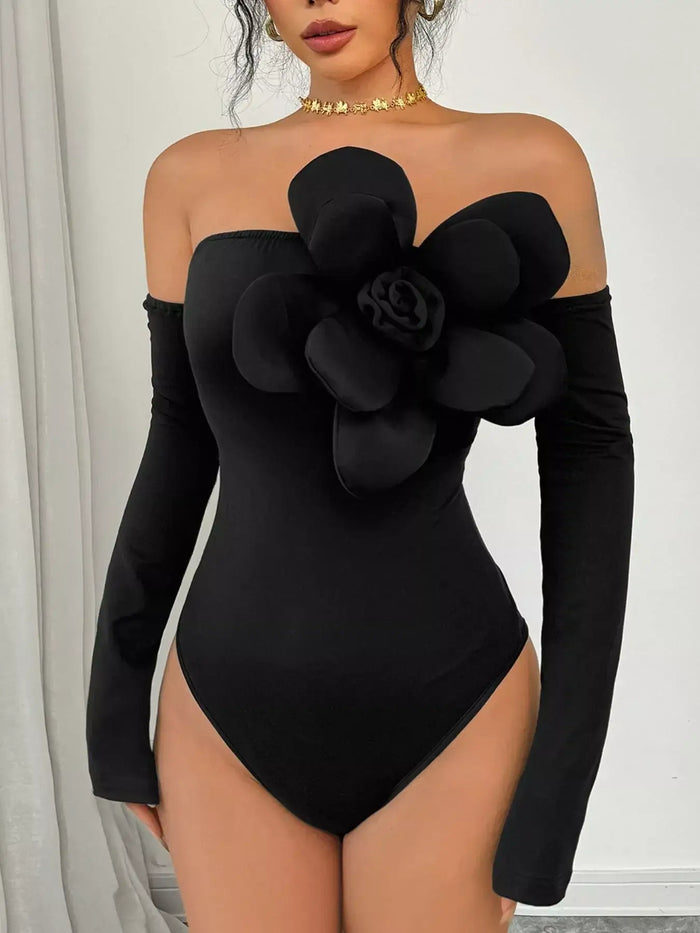 Women's Off-Shoulder Long Sleeve Bodysuit in Black - Price & Sale