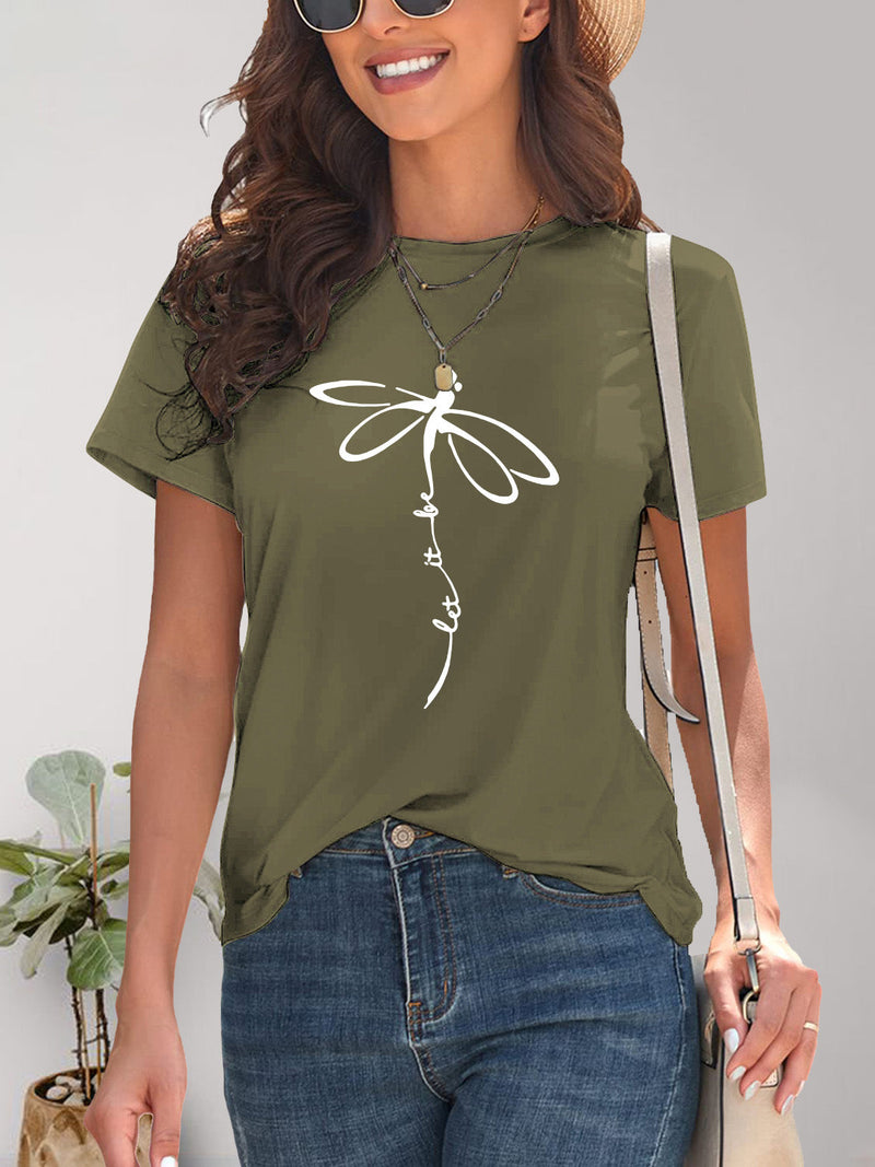 Dragonfly Graphic Round Neck Short Sleeve T-Shirt Trandify deal
