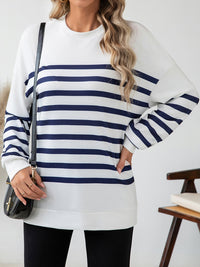 Striped Round Neck Long Sleeve T-Shirt Trandify Deal