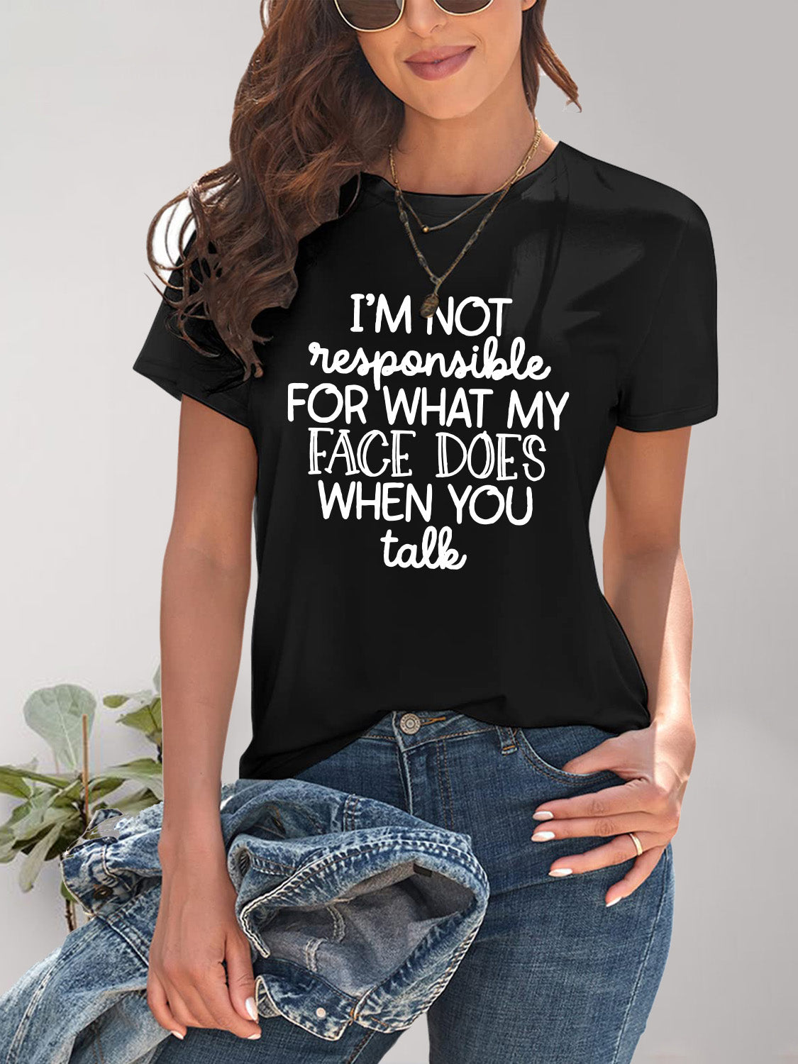 Letter Graphic Round Neck Short Sleeve T-Shirt Trandify deal