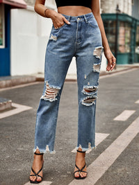 Distressed Raw Hem Jeans with Pockets Trandify Deal
