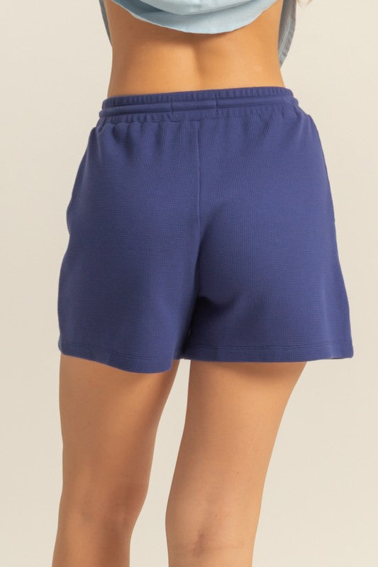 Drawstring Waffle Knit Shorts for Women – Front Pocket Design
