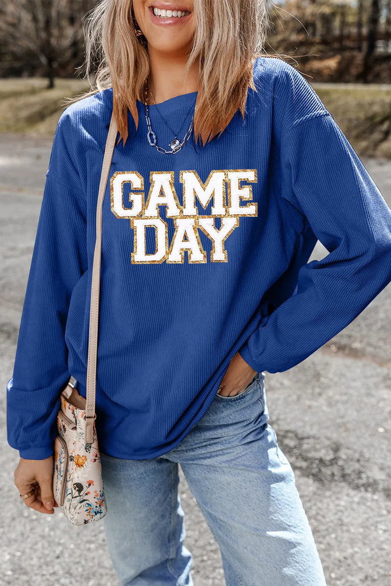 GAME DAY Round Neck Long Sleeve Sweatshirt Trandify Deal