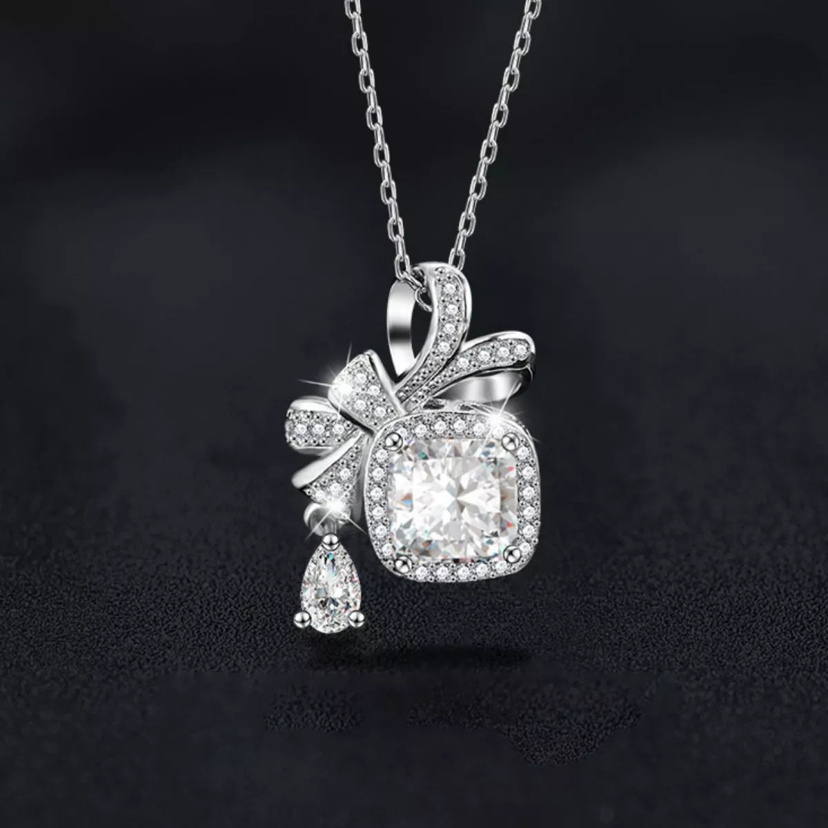 Moissanite Bowknot Pendant Necklace - Sterling Silver
