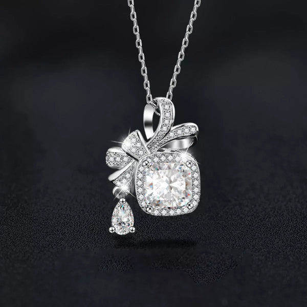 Moissanite Bowknot Pendant Necklace - Sterling Silver