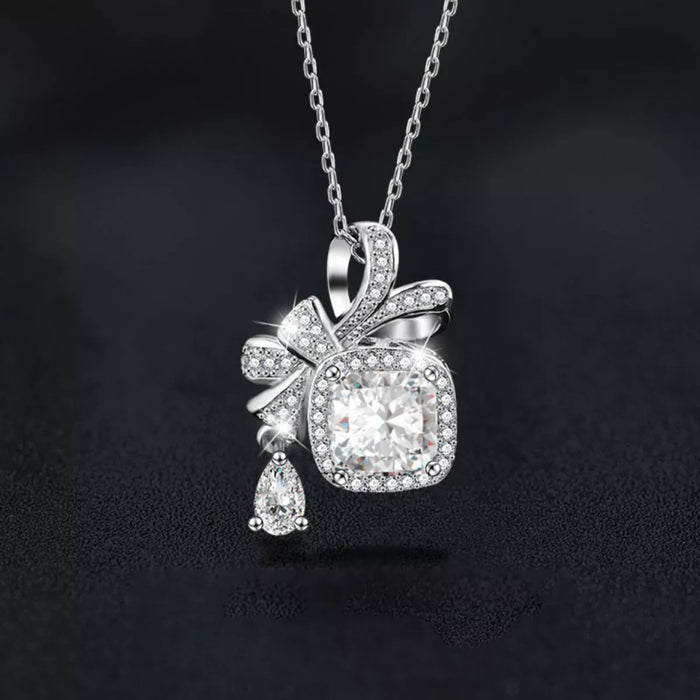 Moissanite Bowknot Pendant Necklace - Sterling Silver