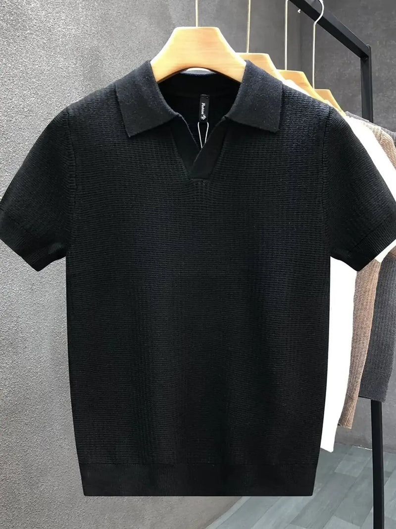Men's Plus Size Textured Knit Polo Shirt - Ribbed Slim Fit