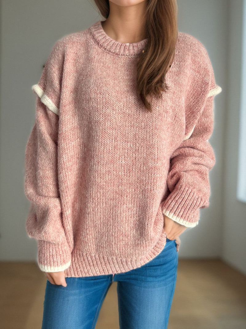 Contrast Trim Round Neck Dropped Shoulder Sweater Trandify Deal
