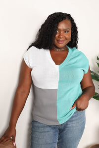 Color Block V-Neck Knit Top Trandify deal