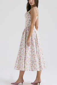 Blush pink floral square neck midi dress for women – Trendy summer boho dress – TrandifyDeal USA