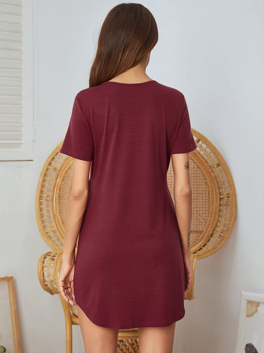 V-Neck Short Sleeve Lounge Dress Trandify Deal