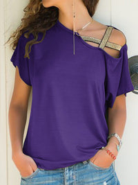 Asymmetrical Neck Short Sleeve T-Shirt Trandify Deal