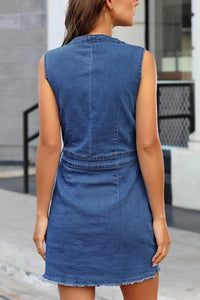 Full Size Button Up V-Neck Sleeveless Denim Dress Trandify deal